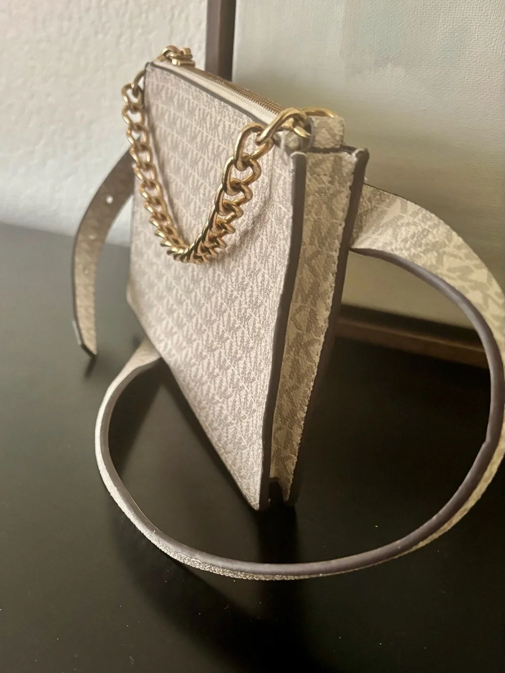 Michael Kors Beige Logo Belt Bag with Gold Chain